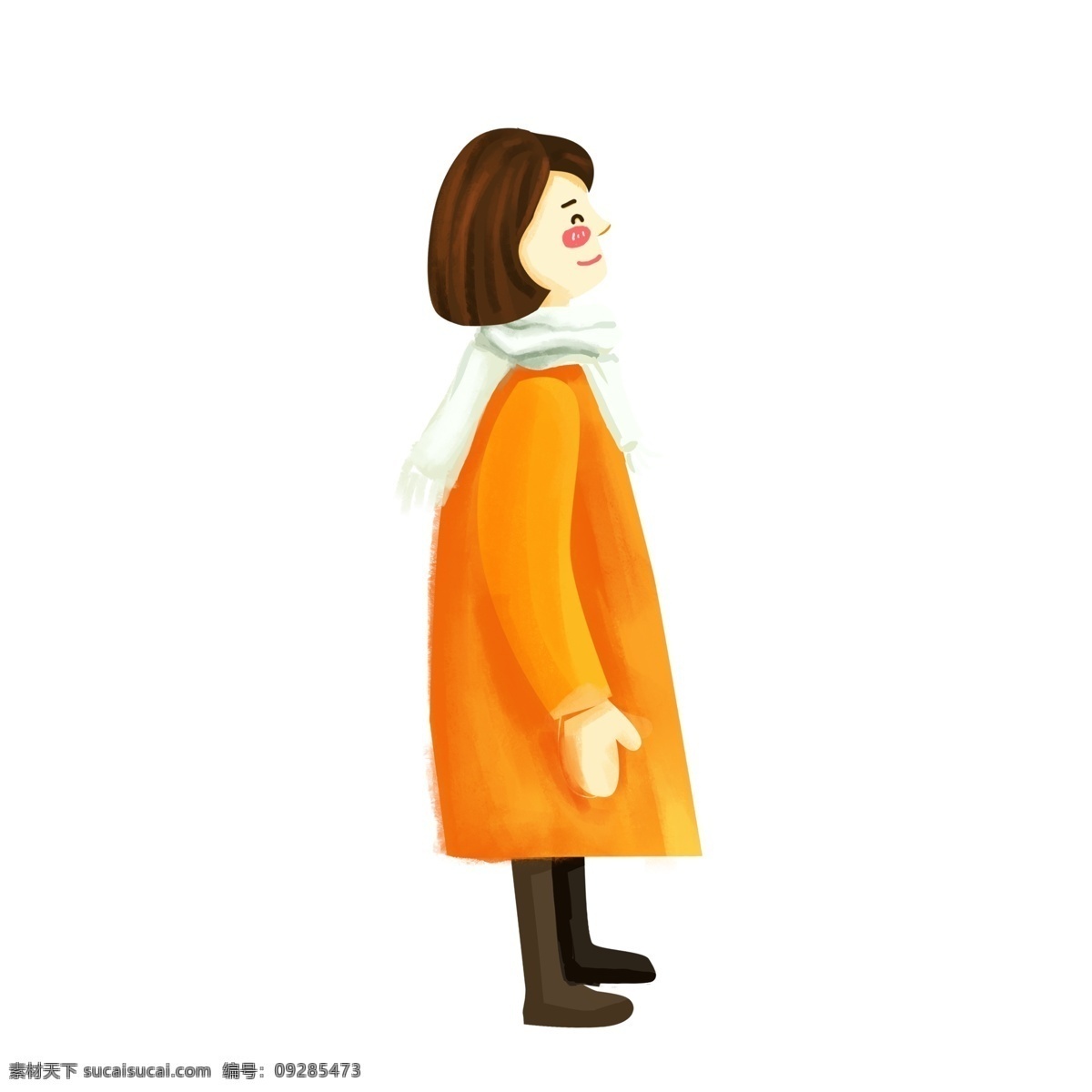文艺 可爱 冬季 女孩 人物 插画 卡通 文艺女生 少女 短发 冬日人物 围巾 大衣