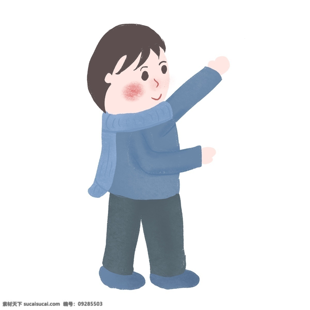 采绘 蓝色 冬季 人物 元素 围巾 设计元素 简约 手绘图案 元素装饰 元素设计 创意元素 手绘元素
