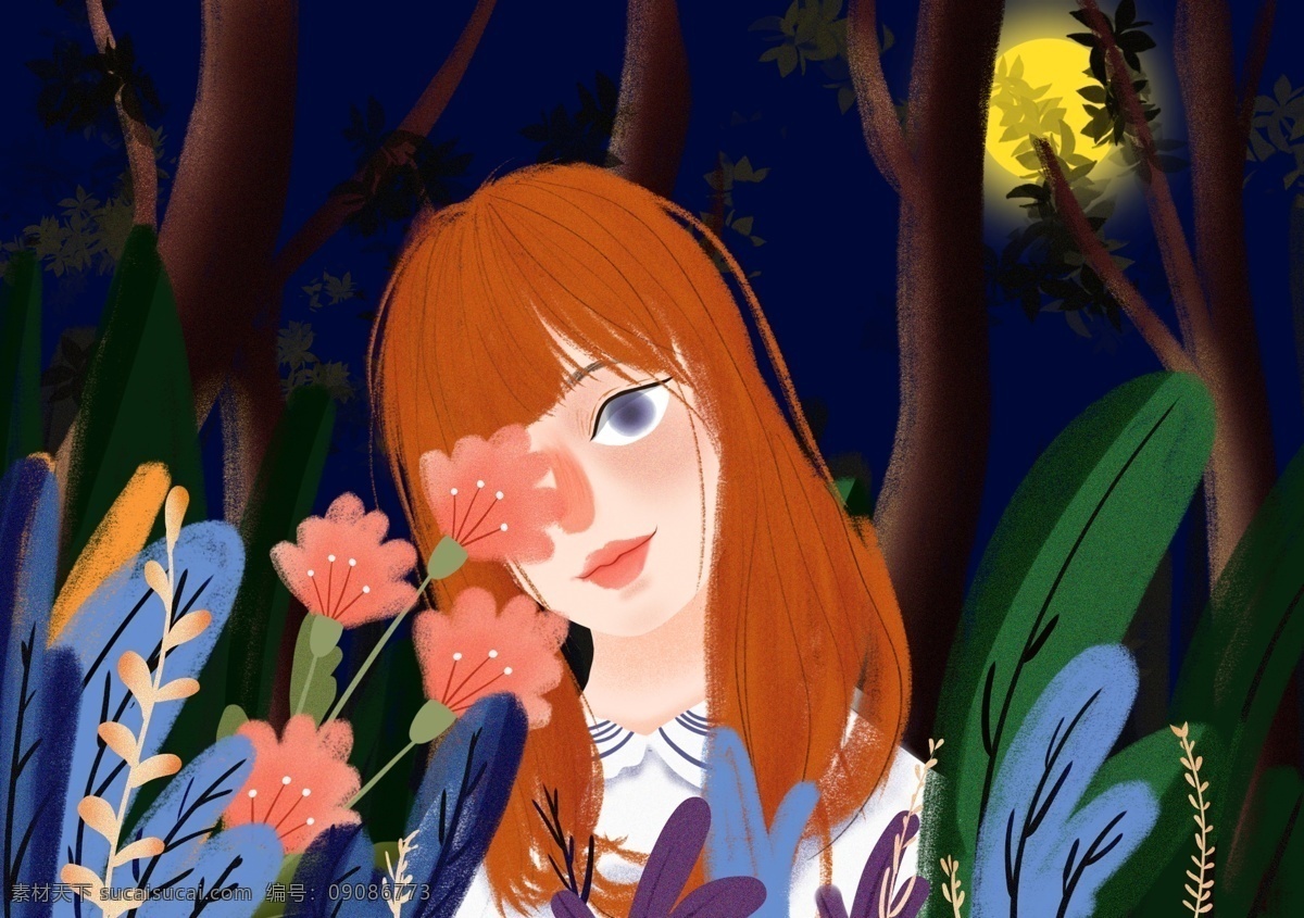 唯美 深夜 晚安 插画 月亮 原创插画 月亮晚安 治愈 唯美月亮