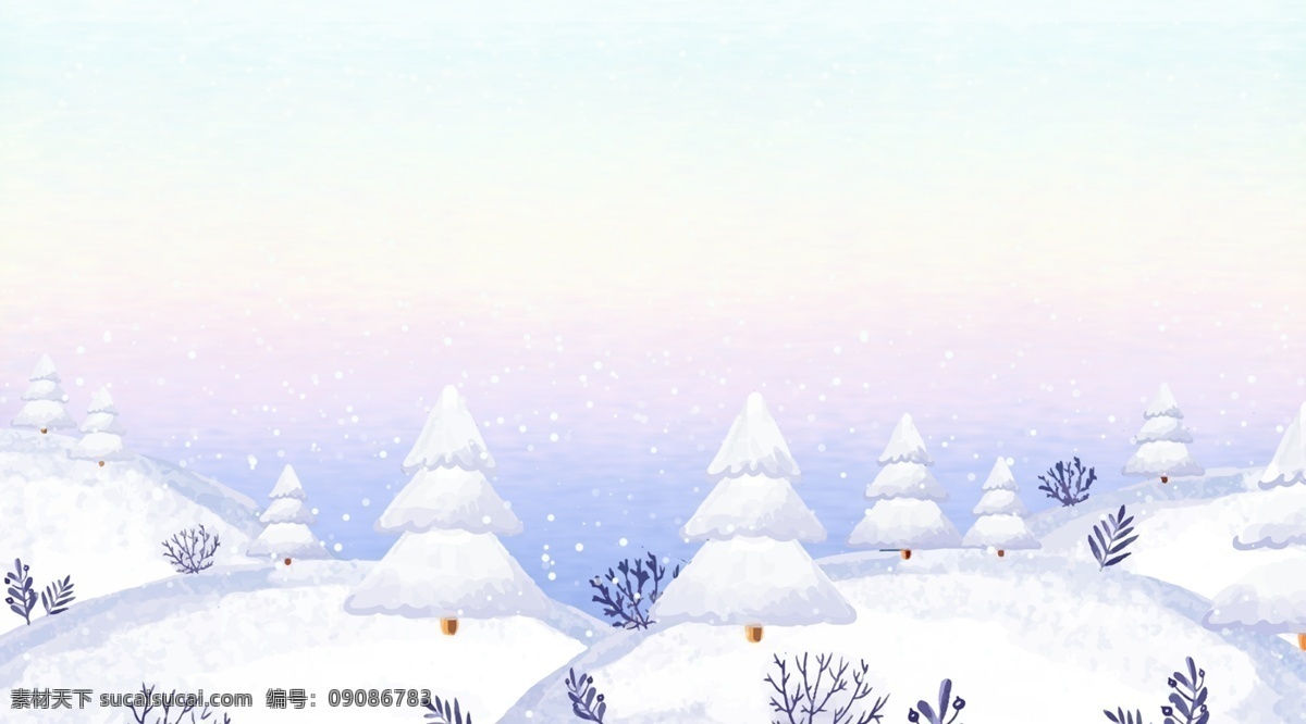 二十四节气 小雪 插画 背景 雪花 蓝色背景 暴雪背景 可爱背景 大雪节气 传统节气 小雪节气 圣诞树背景