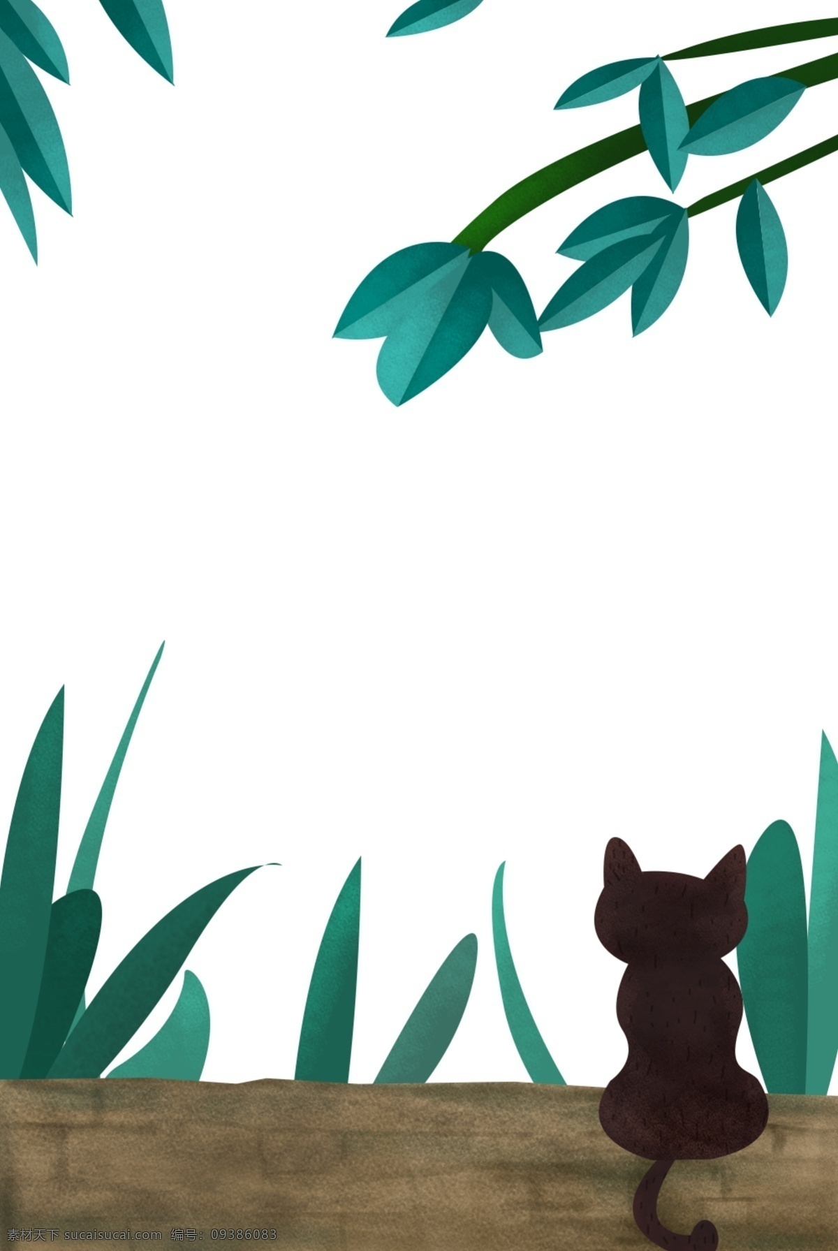 叶子 树枝 小猫 装饰 创意 边框 卡通 海报插画 手绘 精美插画 广告插画 小清新 简约 图案装饰设计 叶子装饰 树枝装饰