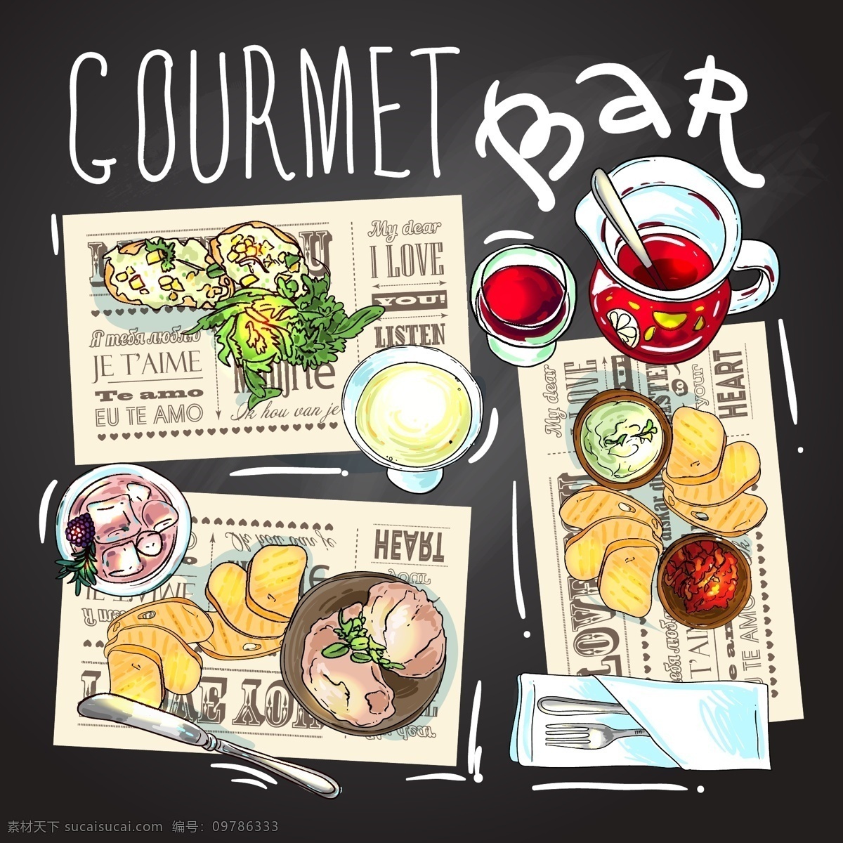 手绘 西餐 创意 食物 果蔬 矢量 矢量素材 背景素材 平面设计 设计素材