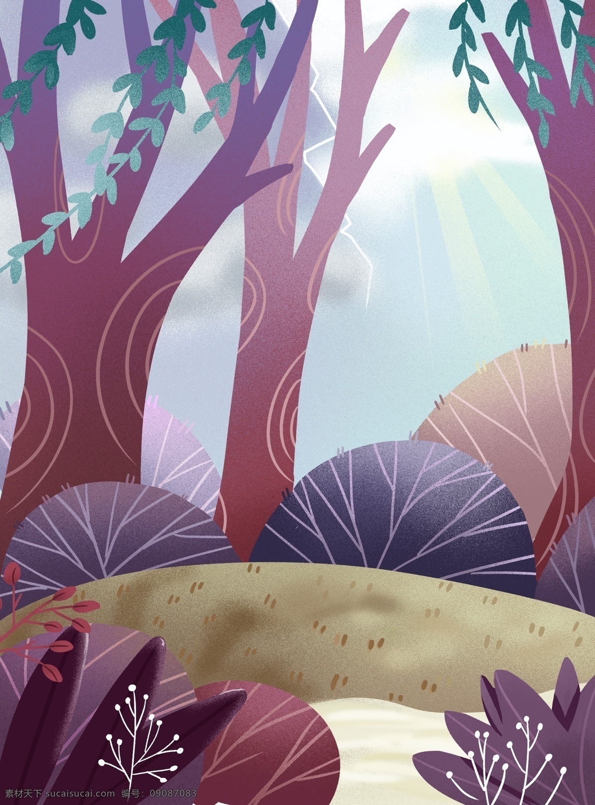 北欧 简约 植物 树木 背景 卡通 彩色 创意 装饰 设计背景 海报背景 图案