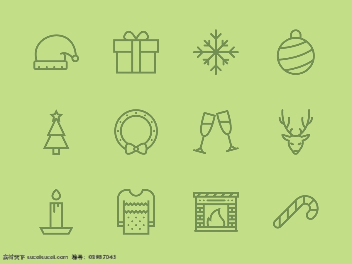 一个 免费 收集 圣诞节 矢量 图标 设计稿 素材元素 图标设计 迷你图标 线描图标 icon ui 按钮 模板