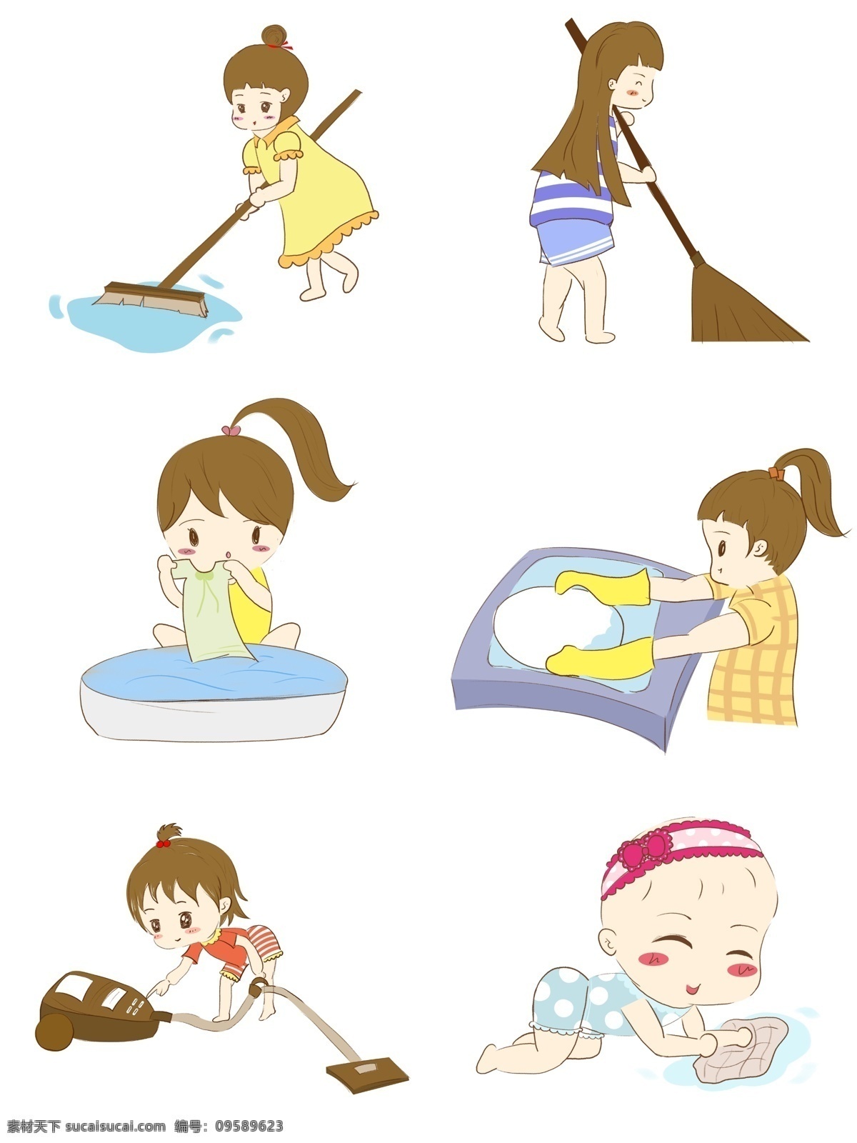 做 家务 儿童 小女孩 劳动 手绘 人物 做家务 手绘人物 儿童小女孩