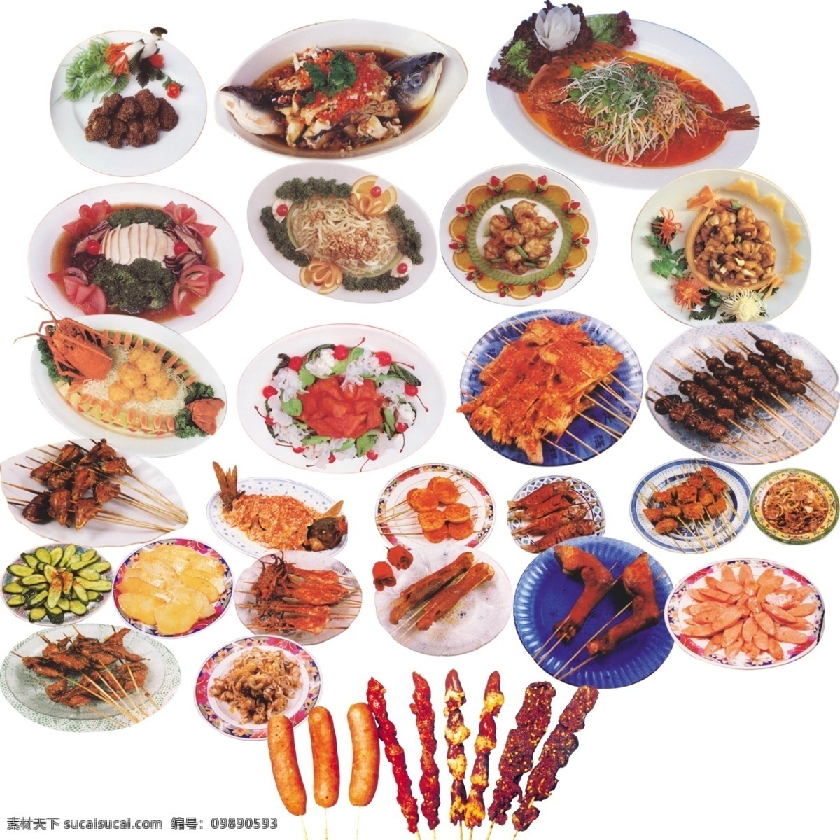 凉菜 烧烤 精美凉菜 羊肉串 烤板筋 烤鸡头 烤香肠 烤鸡心 分层 源文件