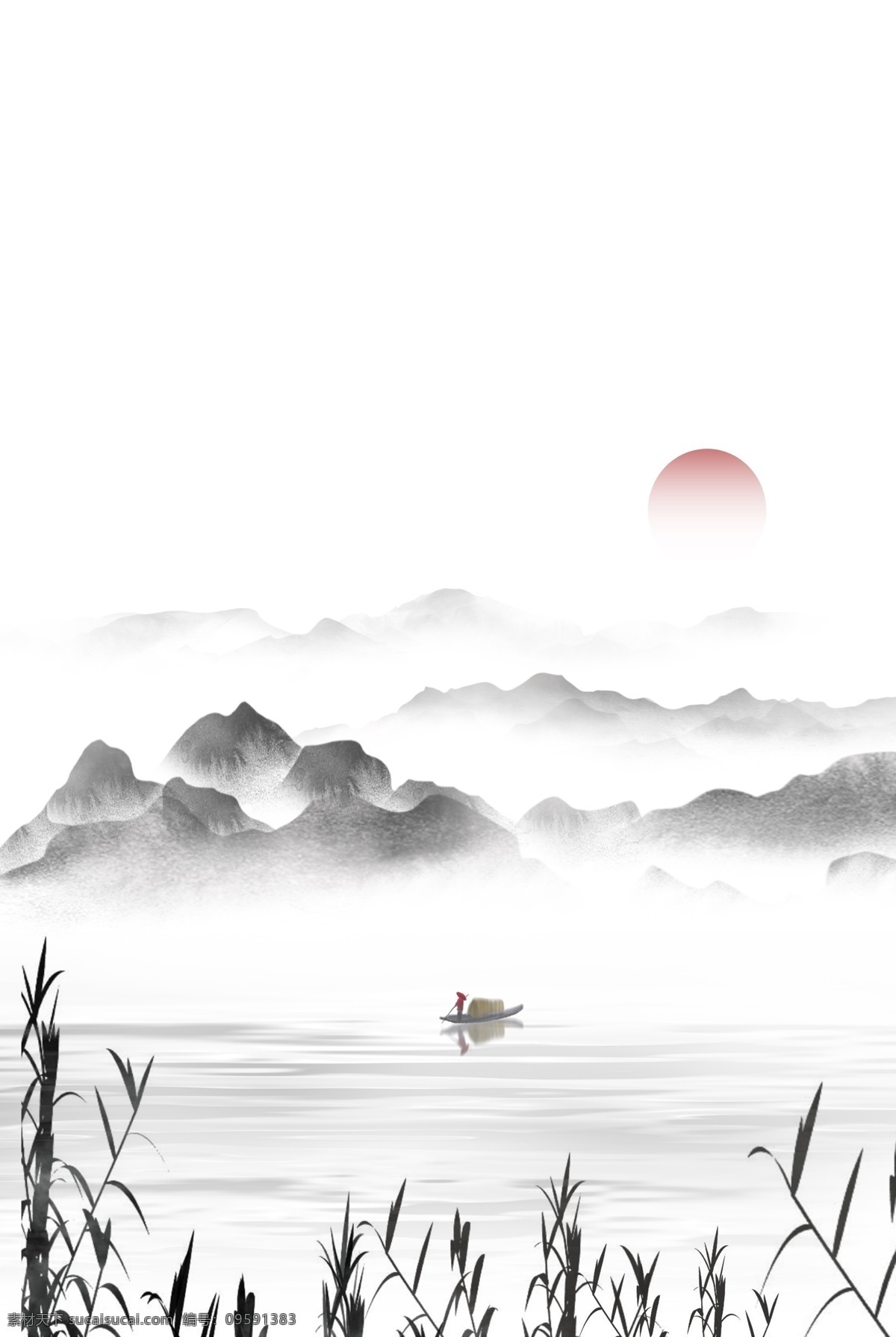 创意 合成 中国 风 背景 中国风 古风 山水 船 鸟类 水墨 文艺 简约