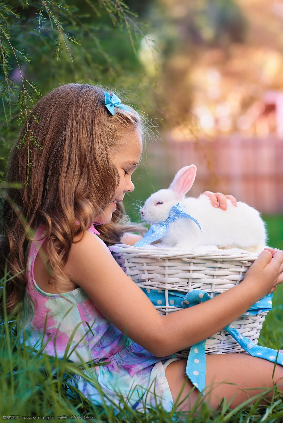 抱 兔子 女孩 儿童 可爱 草丛 儿童图片 人物图片