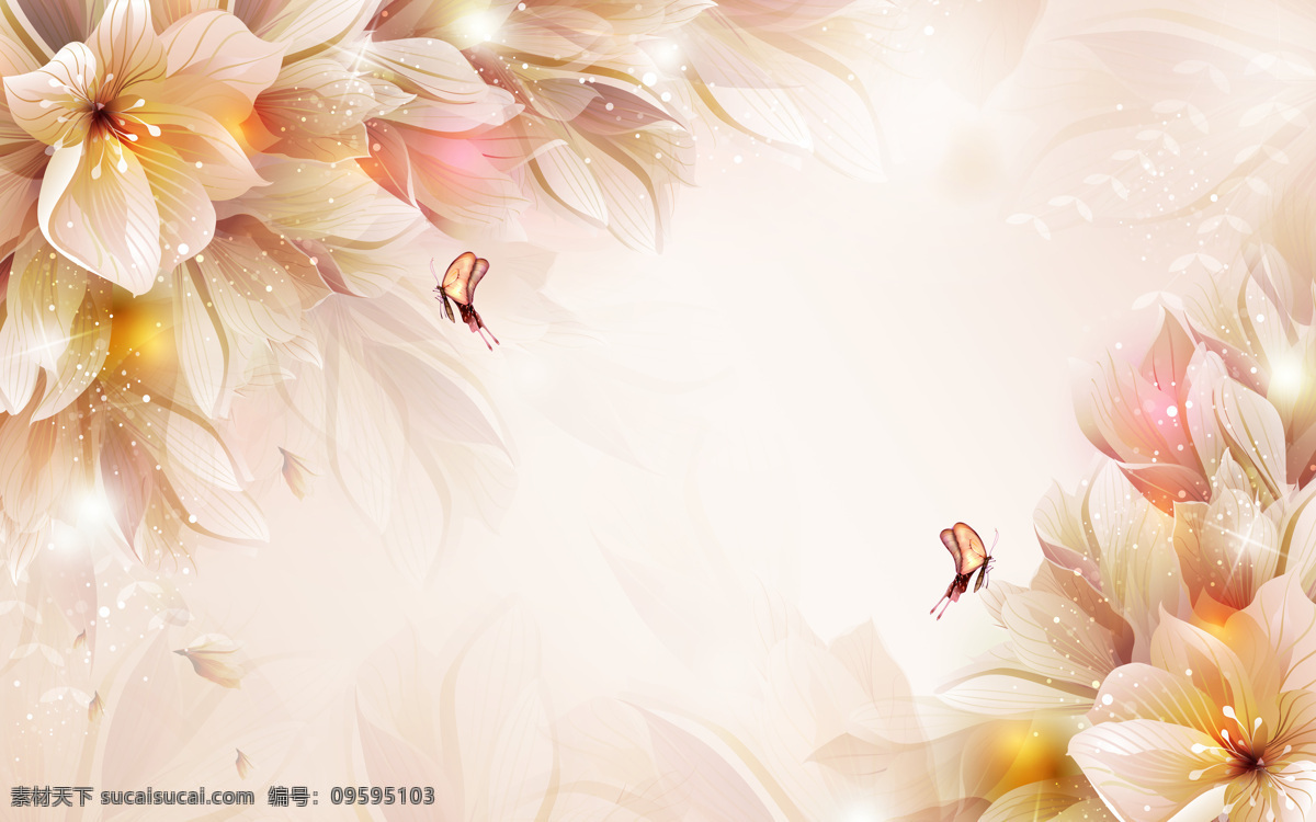 梦幻蝶恋花 梦幻花 梦幻蝴蝶 蝶恋花 鲜花 时尚 背景 电视墙 壁纸 壁画 底纹 底纹边框 背景底纹 白色