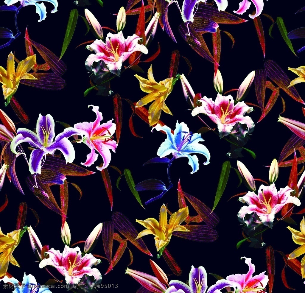 大牌手绘百合 大牌 手绘花 百合花 时尚印花 数码印花