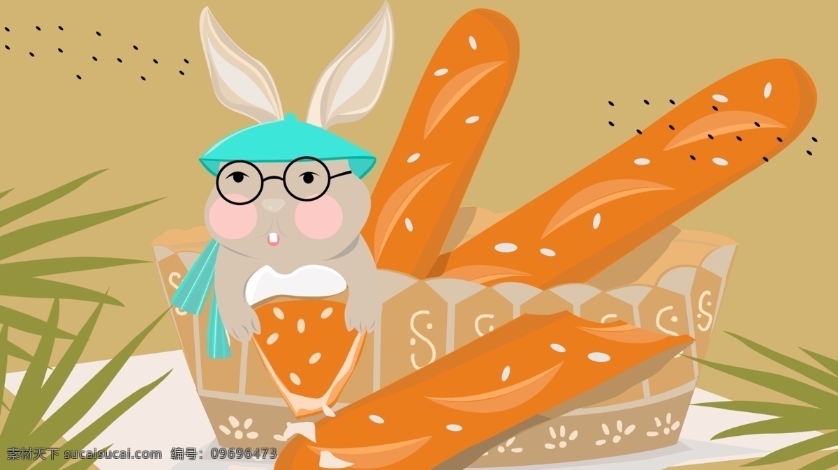 萌 宠 兔子 法国 大 面包 情缘 动物 眼镜 可爱 小清新