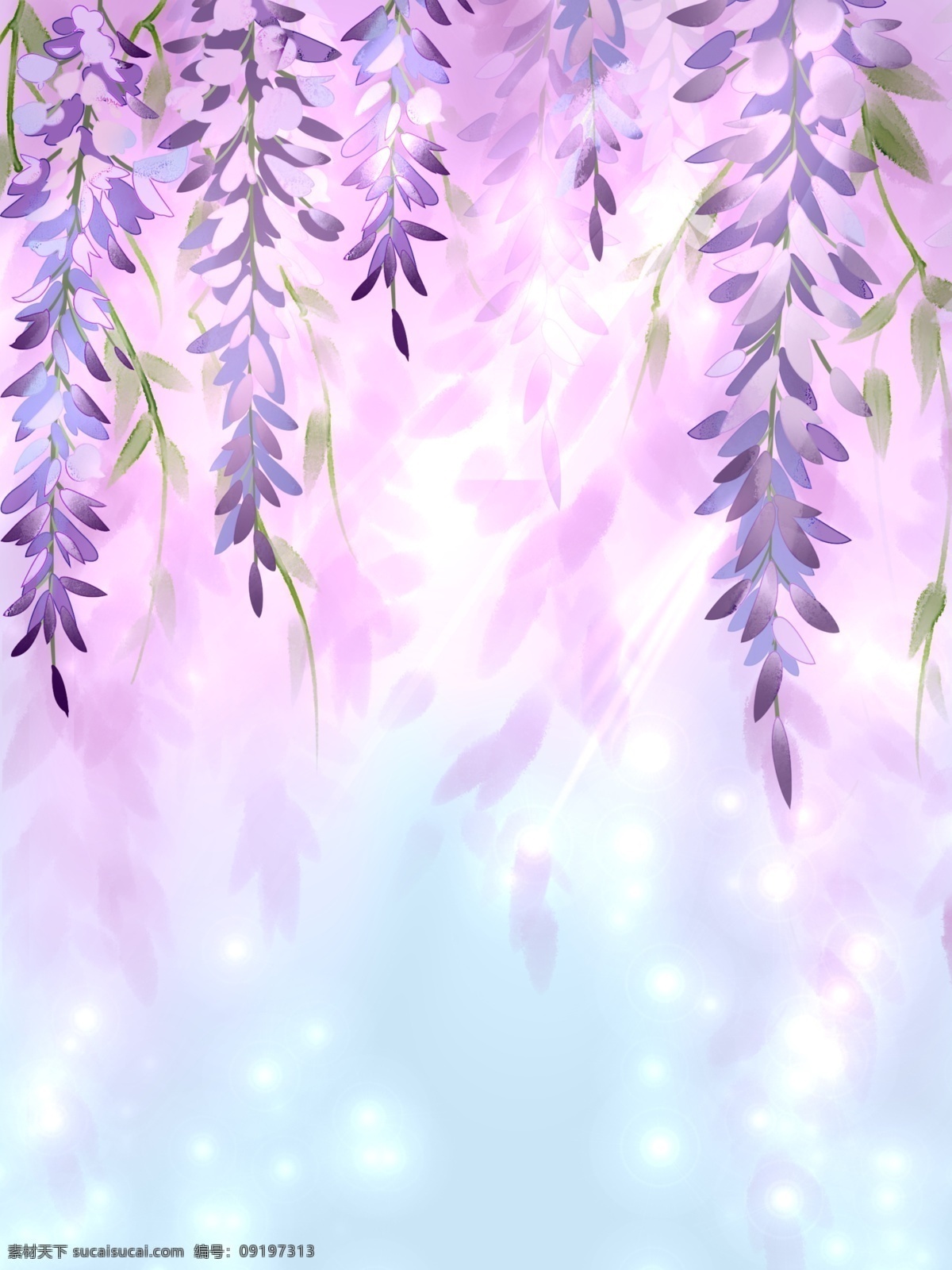 紫色 花朵 藤 水彩 背景 紫藤 紫色水彩 蓝色 晕染 婚礼设计 背景素材 源文件 分层