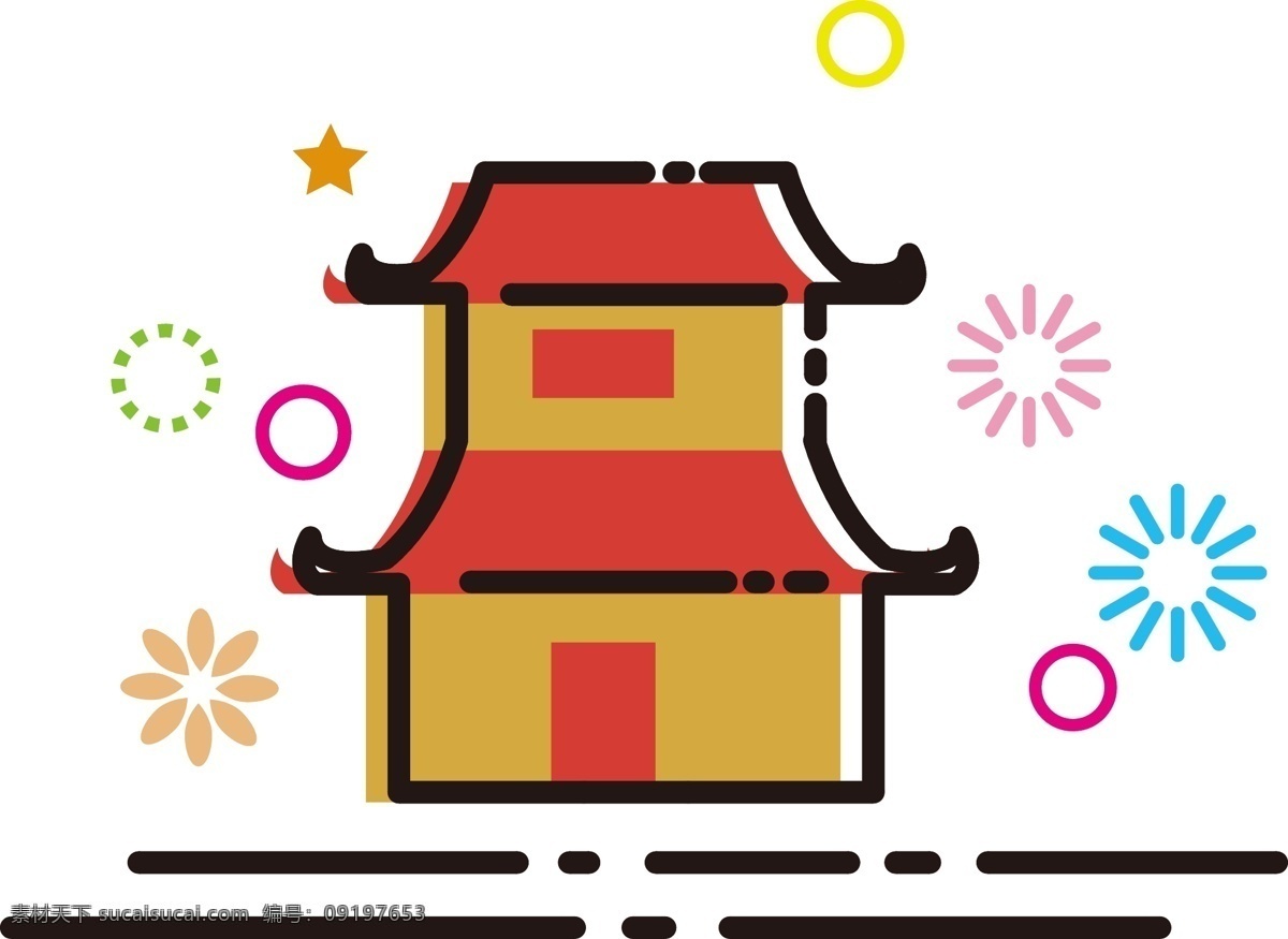 创意 卡通 新年 mbe 房子 建筑 故宫 宫殿 装饰图案 创意新年插画 手绘屋子 卡通屋子 插画