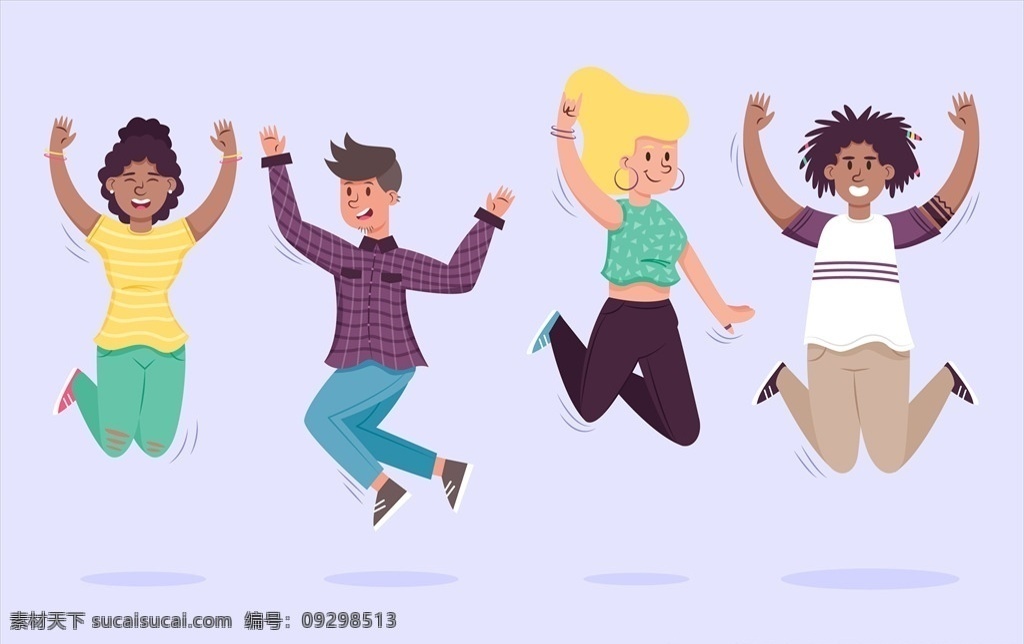 年轻人 空中 跳跃 人物 插画 插图 庆祝 开心 图案 图形 年轻 欢乐 各国人物 人 青年 动漫动画