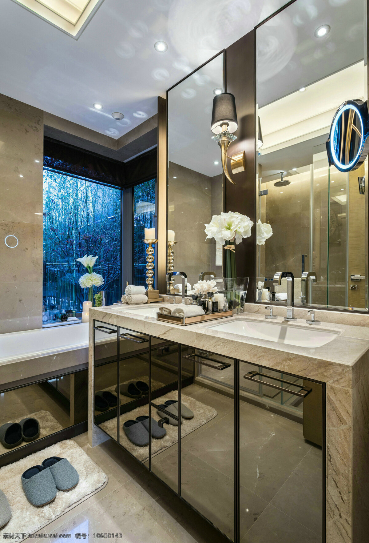 欧式 室内 卫生间 浴池 射灯 玻璃 装修 效果图