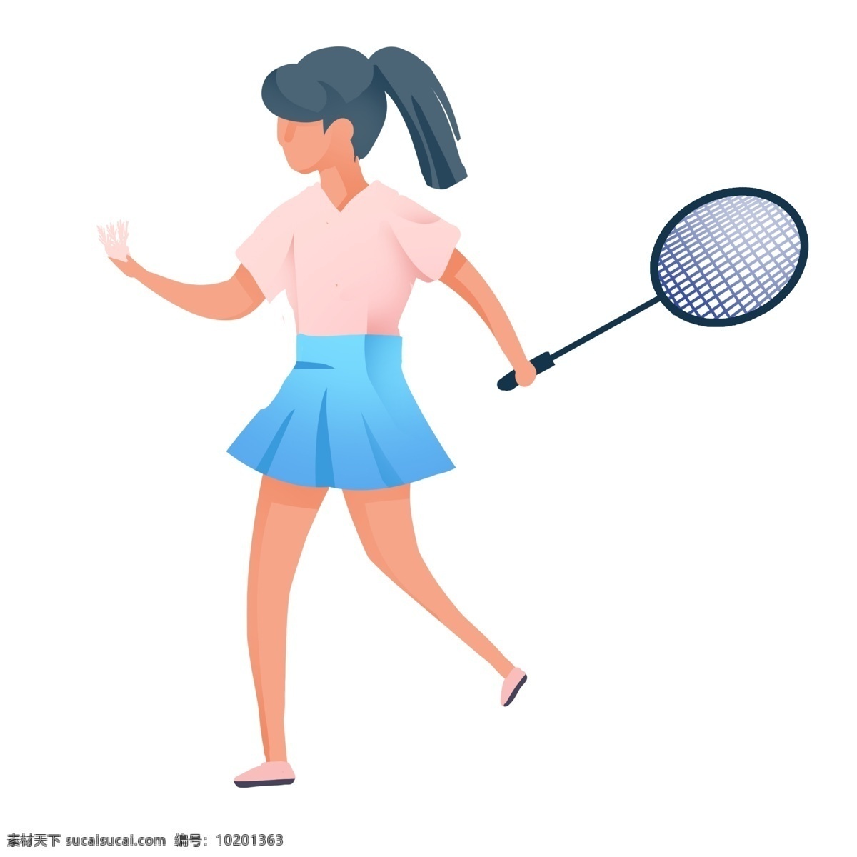 打羽毛球女孩 扁平化 运动锻炼 打羽毛球