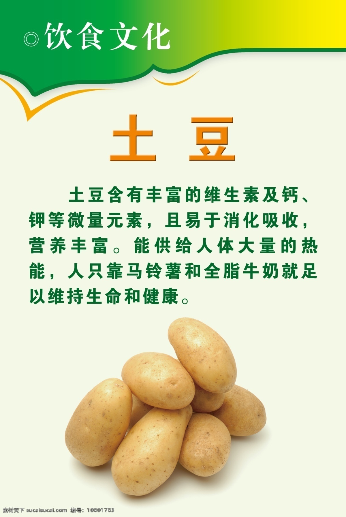 桌签 生动细致 描述土豆 营养成分 对身体的好处 土豆中含有 维生素 钙 钾等微量元素