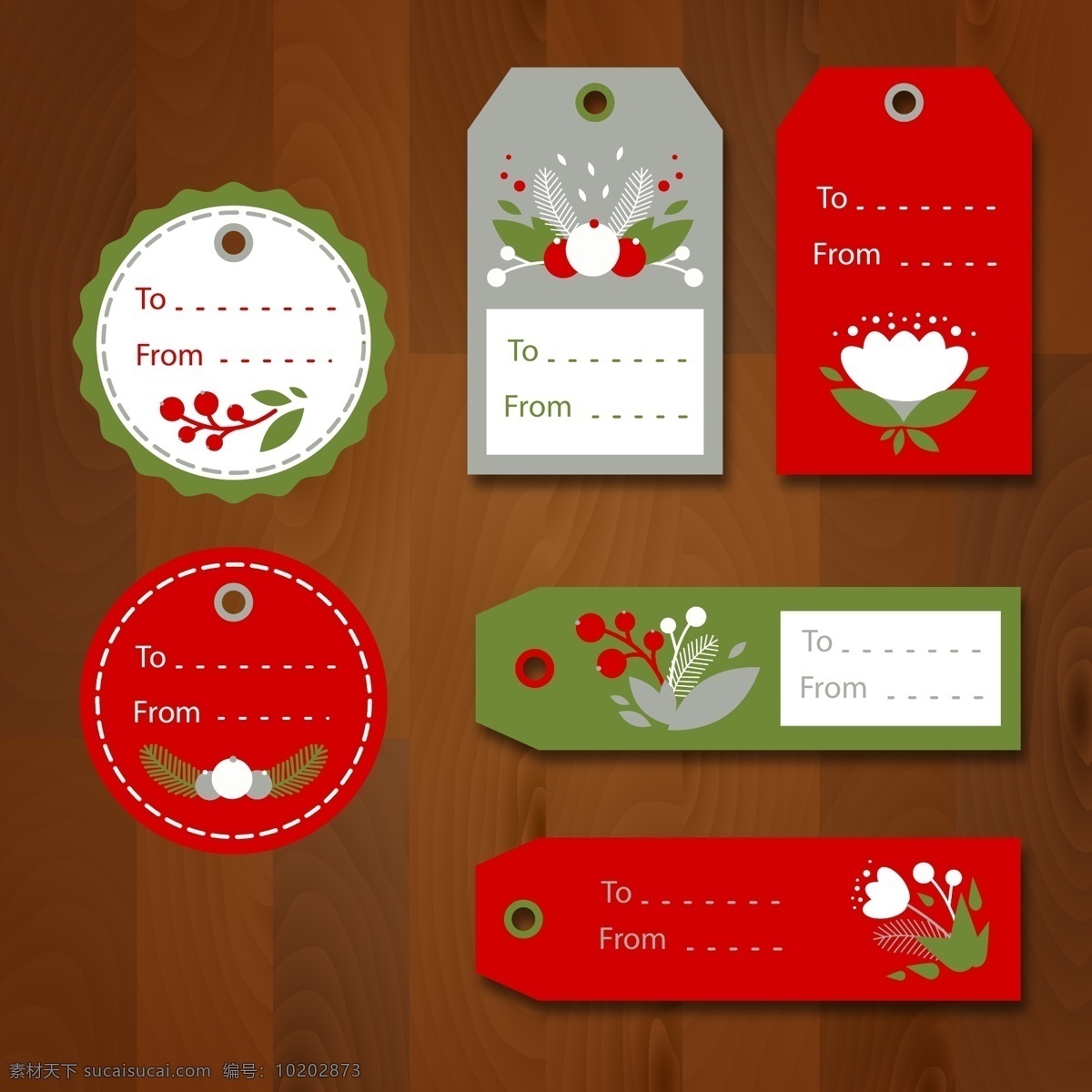 创意 彩色 圣诞节 标签 绿色 红色 矢量素材 灰色 英文 明信片