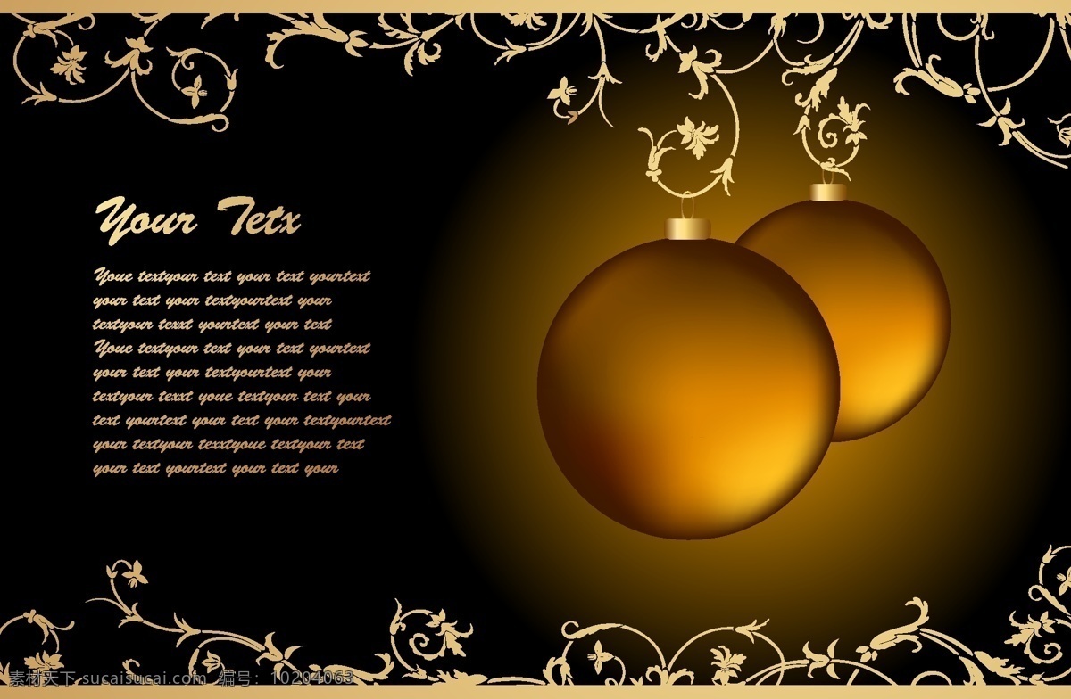 金色 圣诞节 挂 球 矢量 挂球 花纹 圆球 黑色背景 圣诞节装饰 新年 矢量图