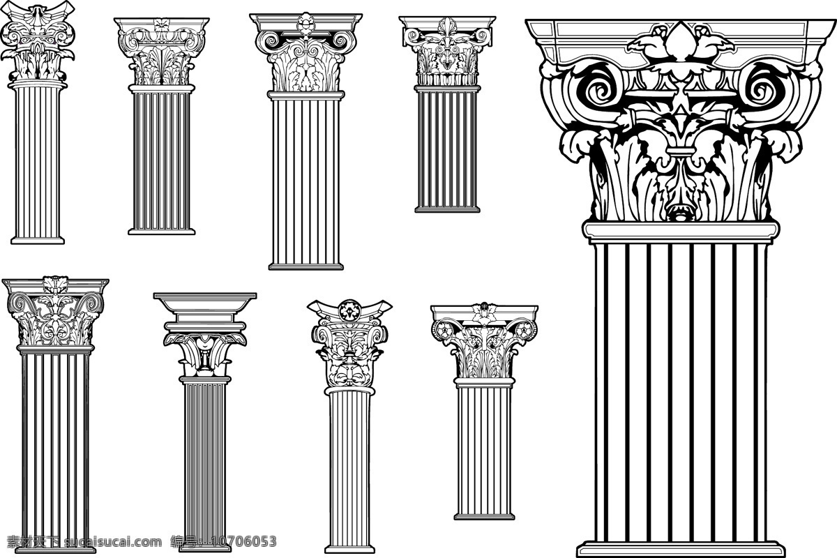 描 柱子 宫廷 立柱 欧式 描边 矢量图 其他矢量图