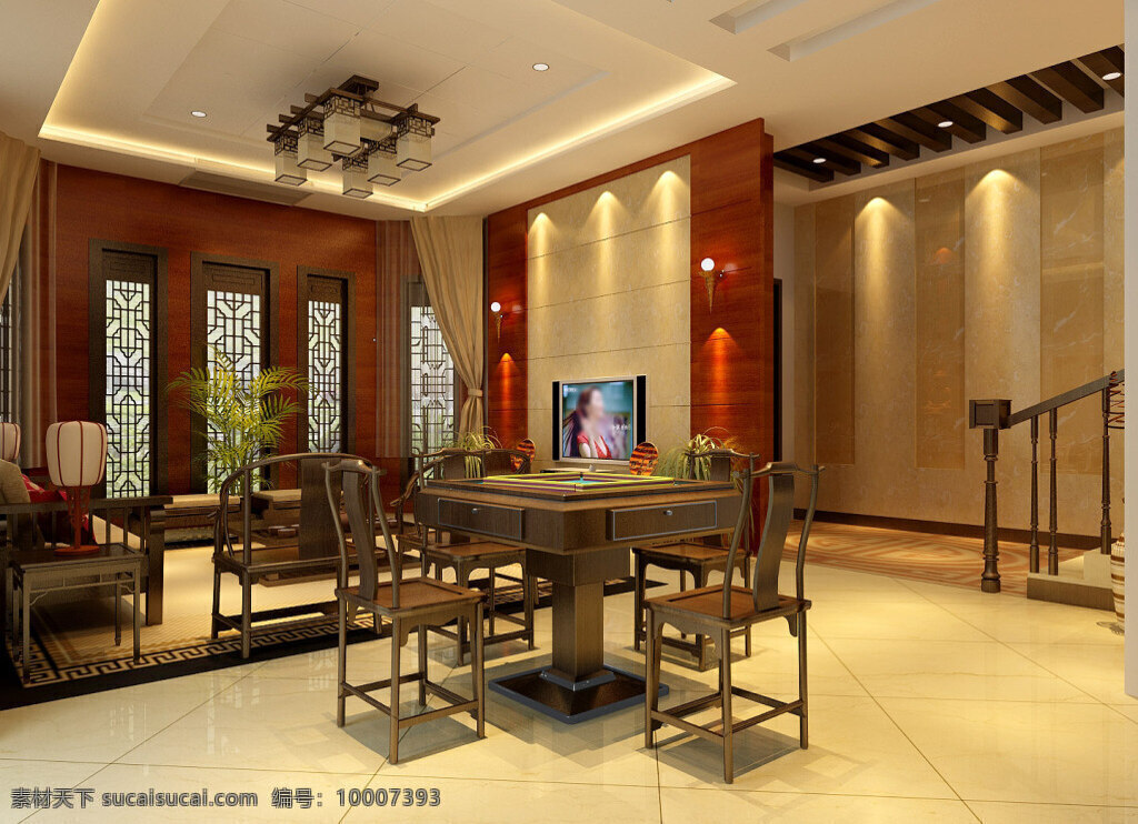 中式 家具 客厅 模型 3d模型 灯具设计 沙发茶几 客厅修饰 max 黄色