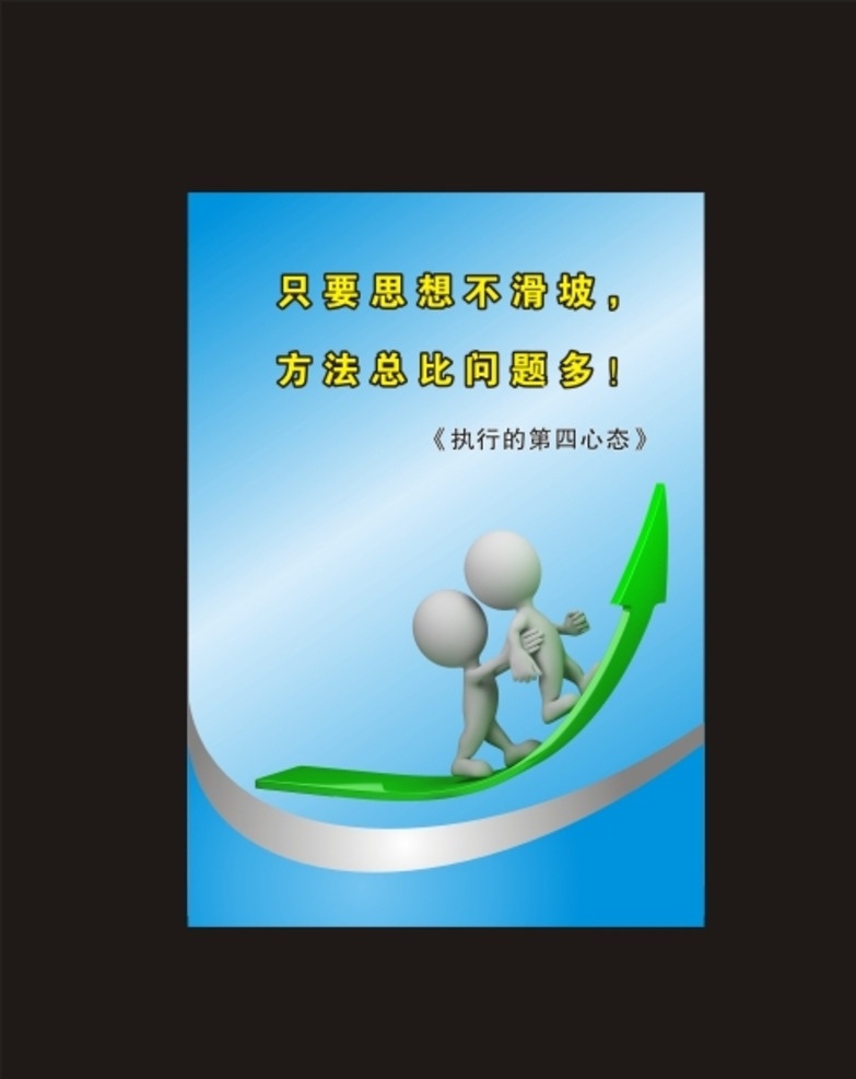 执行的心态 企业文化展板 蓝色 只要思想 不滑坡 方法总比 问题多 3d小人 展板 矢量 展板模板