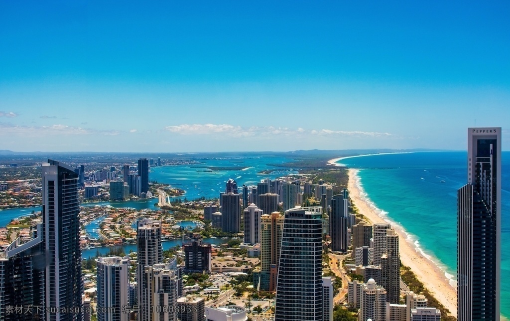 城市海景 海滩 海水 海浪 波浪 城市 蓝天白云 自然景观 自然风景