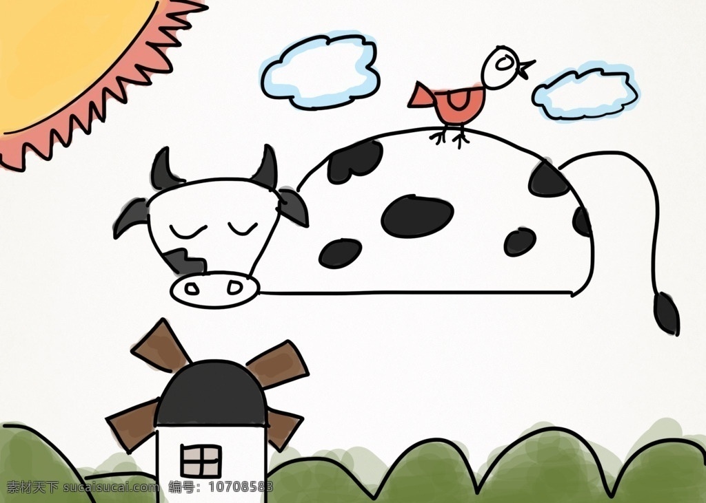 幼儿园 简笔画 牛 卡通 风车田园 动漫动画