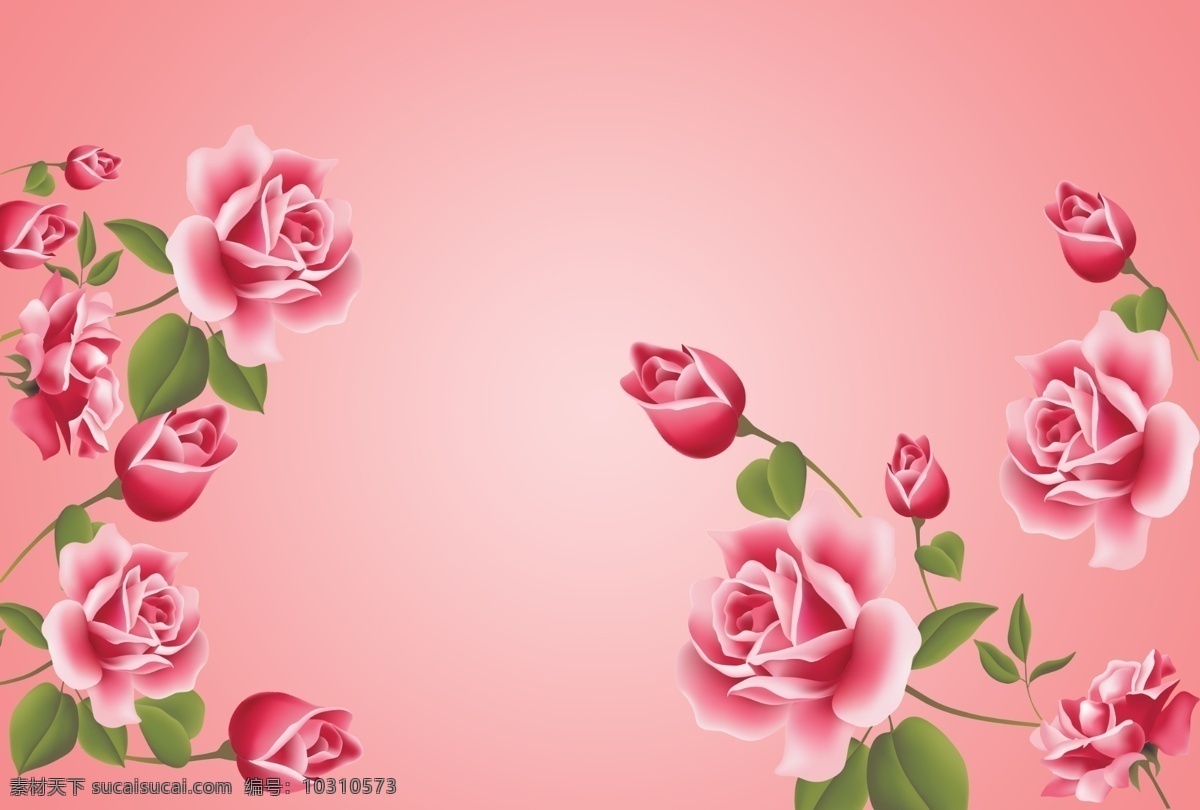 玫瑰花开 玫瑰花 绿叶 移门图案 广告设计模板 源文件