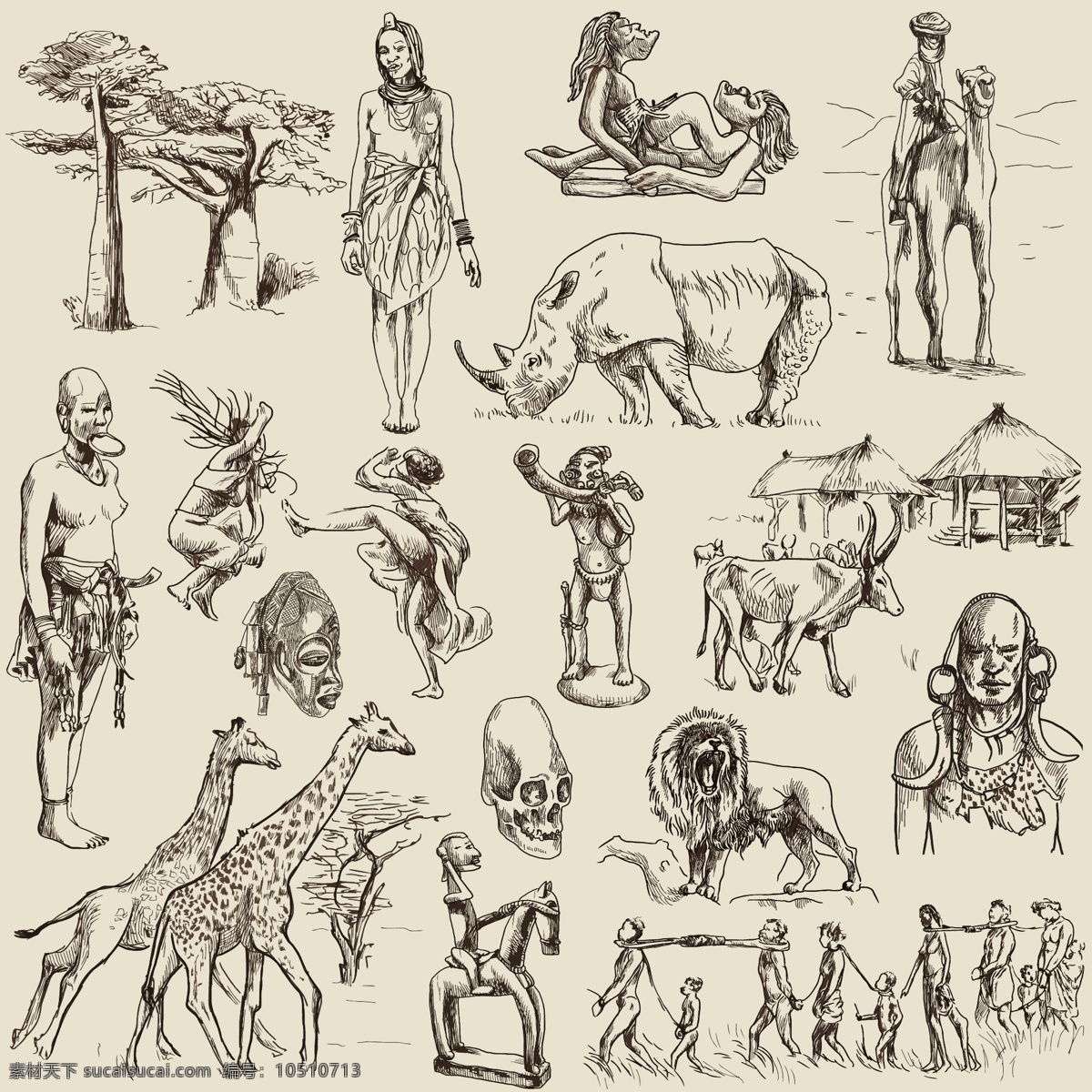 非洲 澳大利亚 原始人 非洲原始人 远古 人 原始 矢量人物 古生物 手绘素描 人物矢量素材 妇女女性 矢量