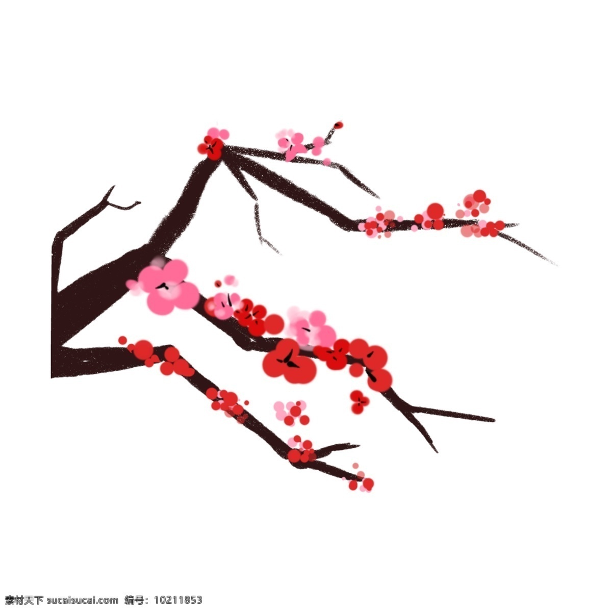 朵朵 开 新年 树枝 树干 梅花 桃花 卡通 屋檐树枝 可爱 插画