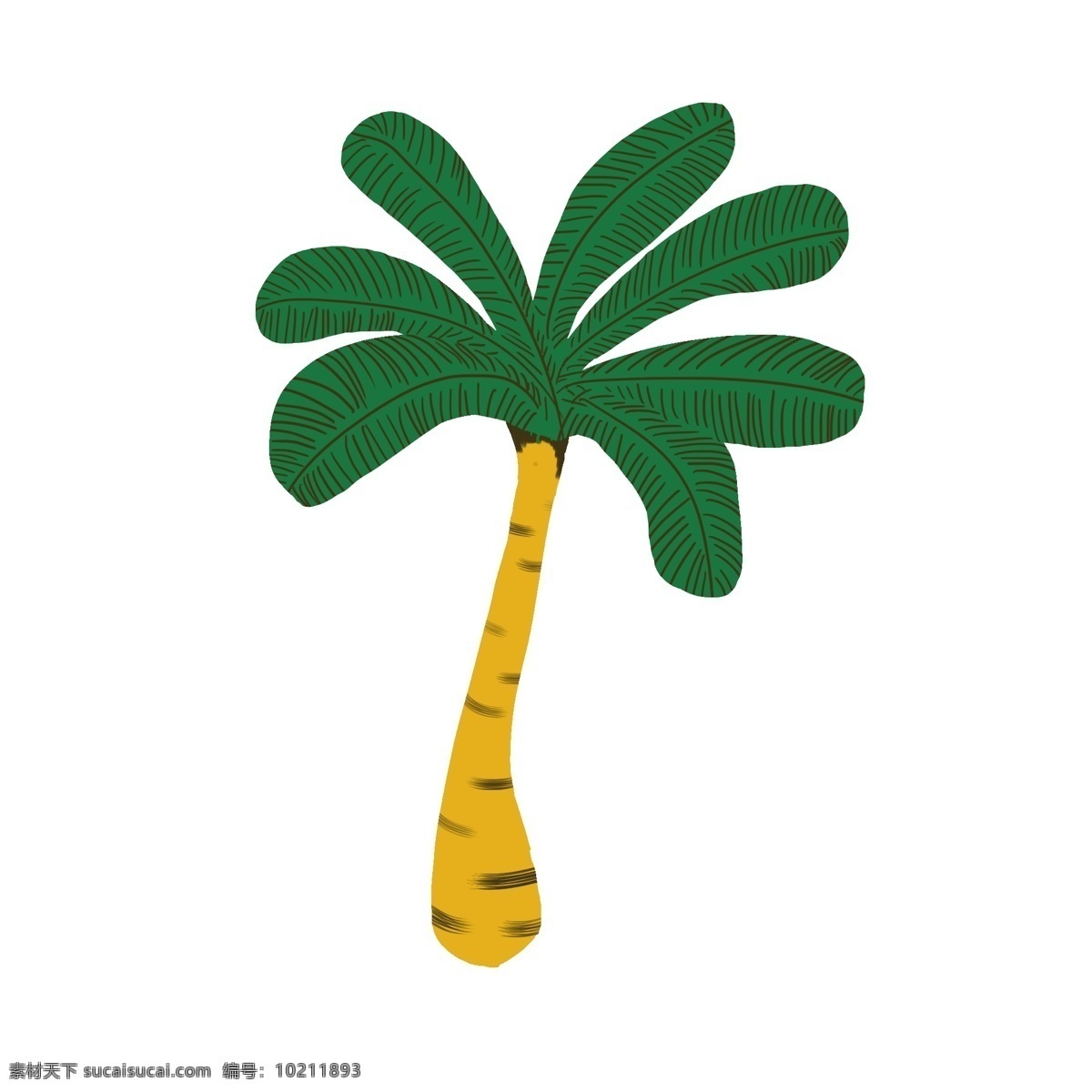 海边 颗 椰子树 绿色 树叶 黄色 树干 美式风格 海边的椰子树 小清新色调 简洁椰子树