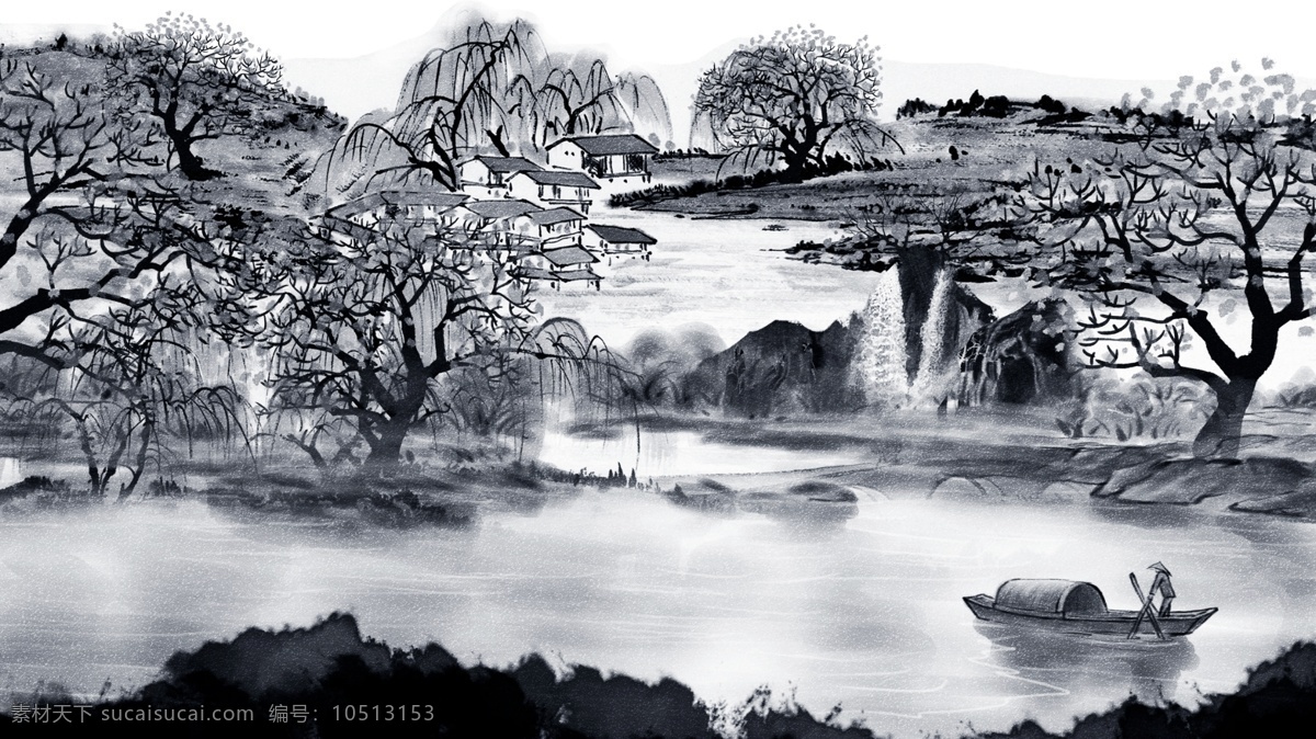 唯美 中国 水墨画 山水画 成语故事 插画 中国水墨画 壁纸 手机配图