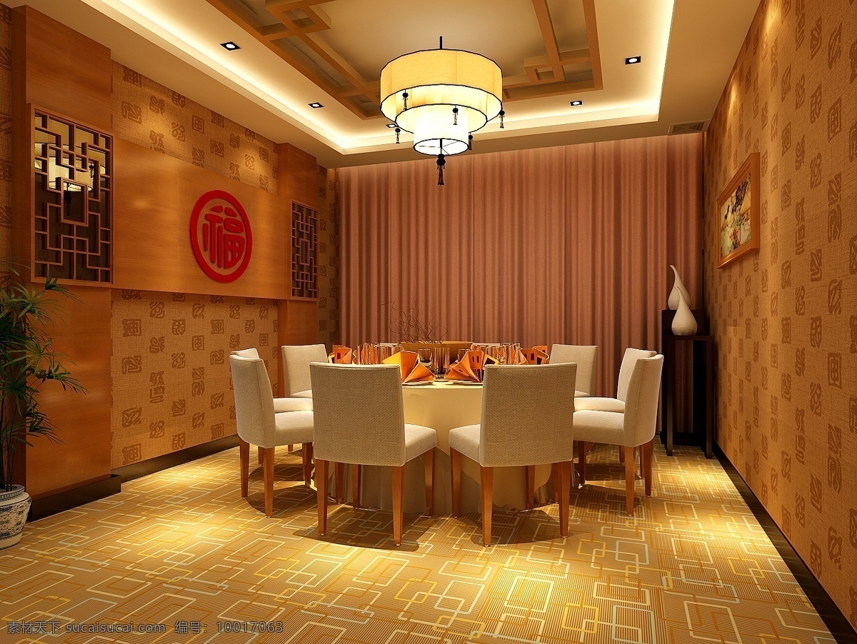 高级 稳重 中式 装修 包房 餐桌 酒店 包间 3d模型素材 室内装饰模型