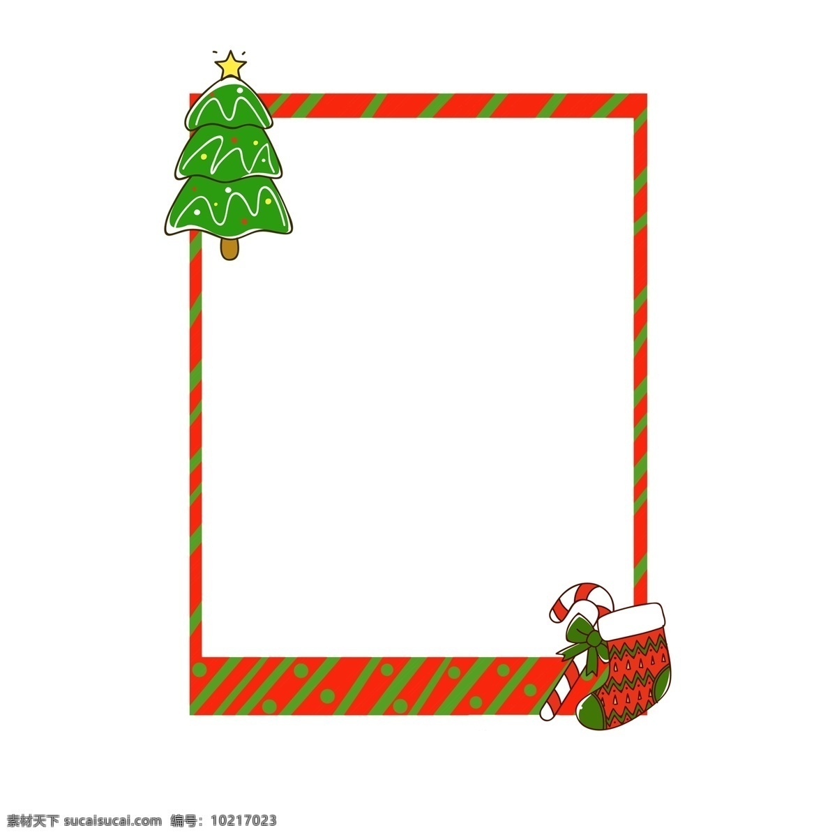 手绘 圣诞节 圣诞树 边框 漂亮的边框 卡通边框 美丽的边框 绿色的圣诞树 红色的袜子