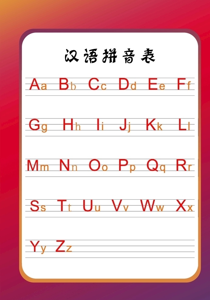 汉语拼音 字母表 拼音字母表 小学汉语拼音 拼音发音对照