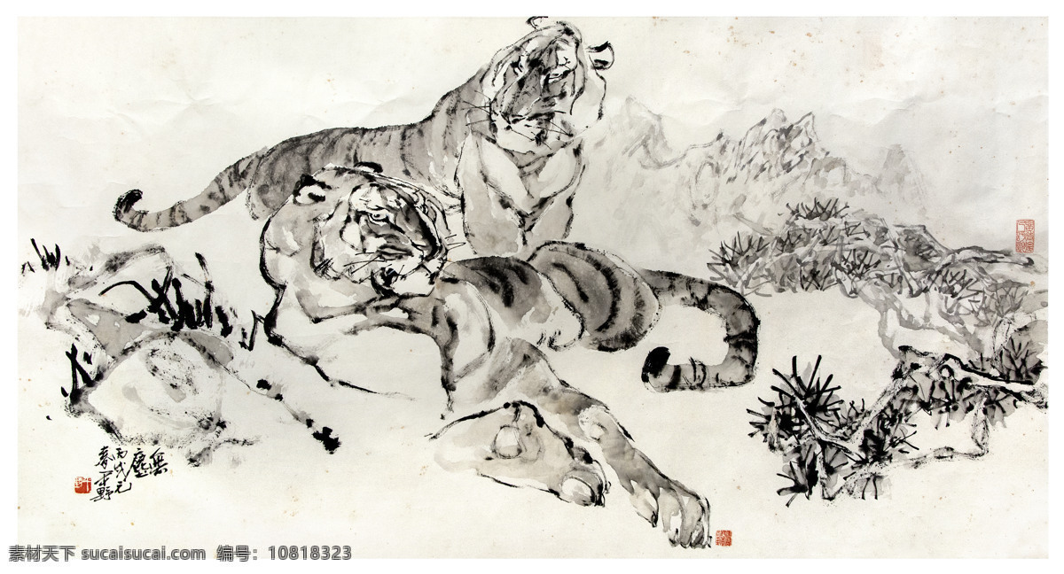 国画老虎 虎 猛虎 老虎 李平野作品 水墨画 国画 中国画 中国当代绘画 文化艺术 绘画书法 国画与书法