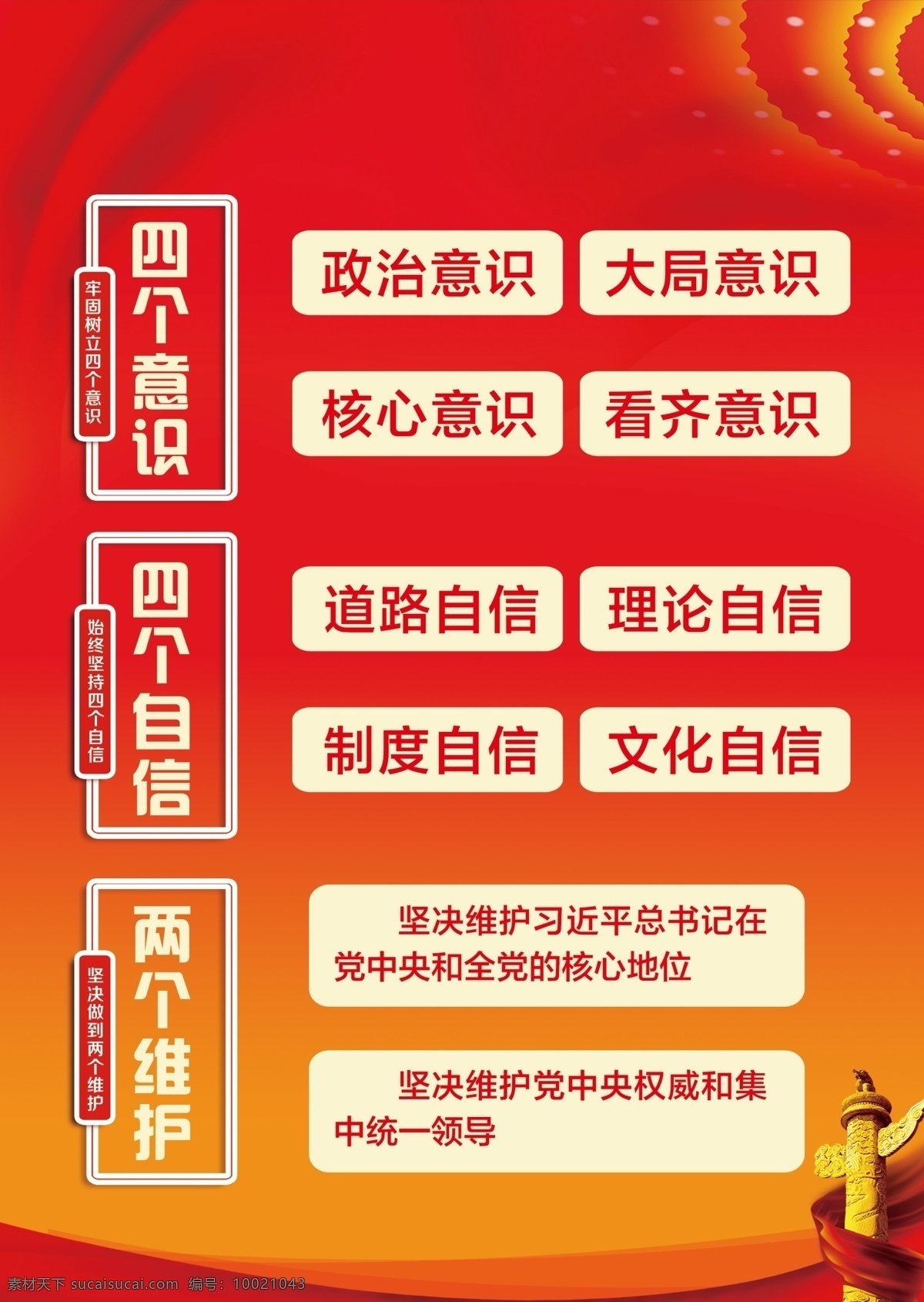 四个意识 四个自信 四个维护 党建展板图 学校党建展板 校园党建展板 校园展板 分层