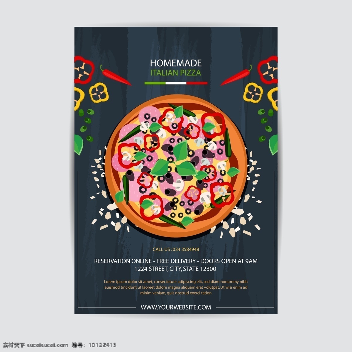 披萨海报 披萨菜单 意大利披萨 矢量披萨 卡通披萨 手绘披萨 披萨插画 辣椒 快餐披萨 菜单设计 国外海报 外国海报 美食 食物