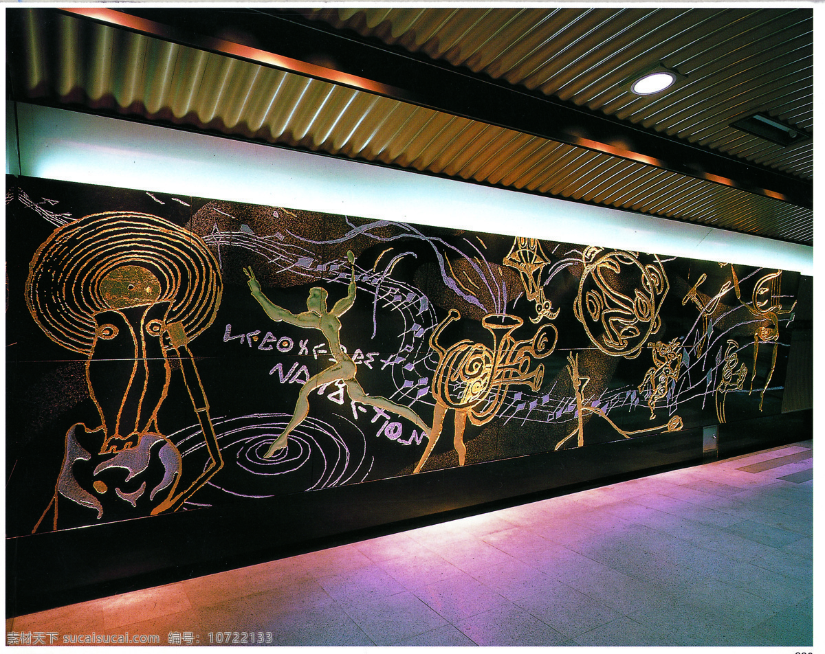 古代 绘画 艺术 背景 走廊 背景墙 灯光 远古绘画艺术 家居装饰素材 室内装饰用图