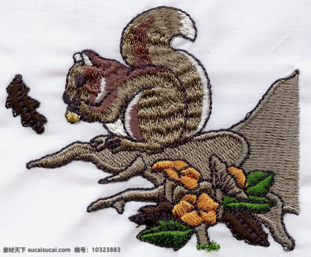 绣花 动物 松鼠 植物 树 免费素材 面料图库 服装图案 白色