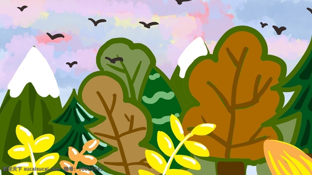 五彩 天空 中 燕子 彩色 叶子 卡通 背景