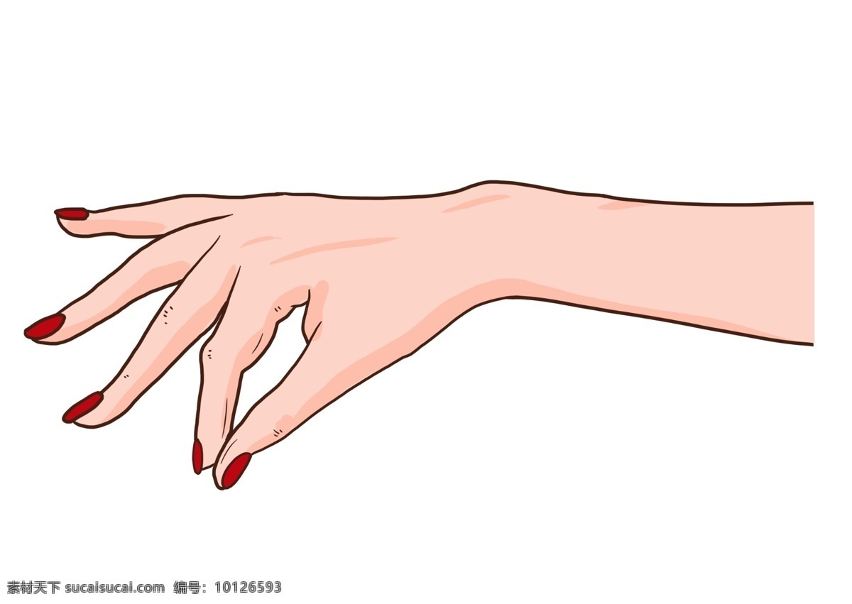 手绘 卡通 优雅 手指 一只手 漂亮的手 手指头 手指甲 海报配图 插画