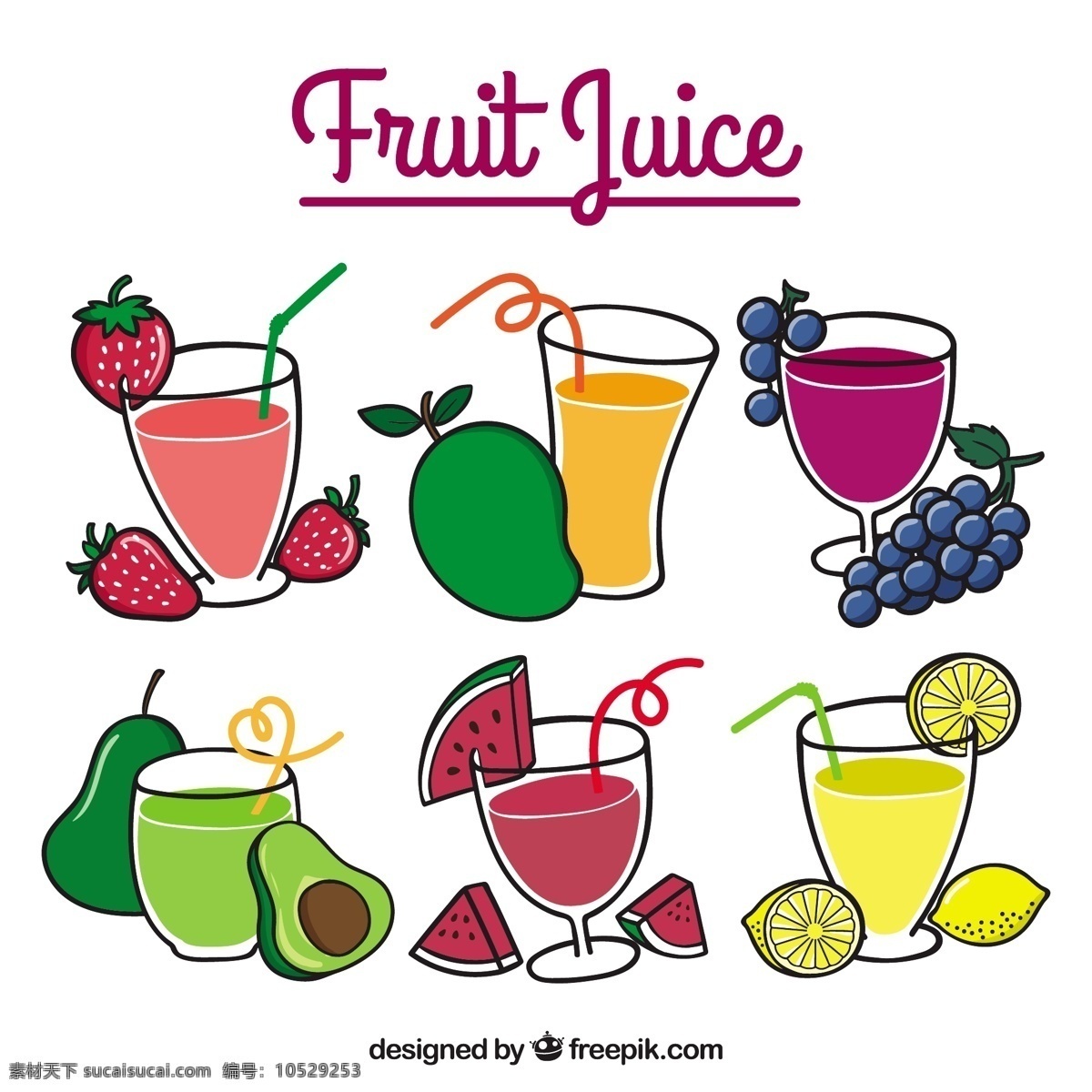 新鲜果汁六种 采购产品食品 手 夏天 手绘 水果 颜色 热带 饮料 果汁 自然 健康 草莓 柠檬 吃 健康食品 西瓜 葡萄 饮食 营养