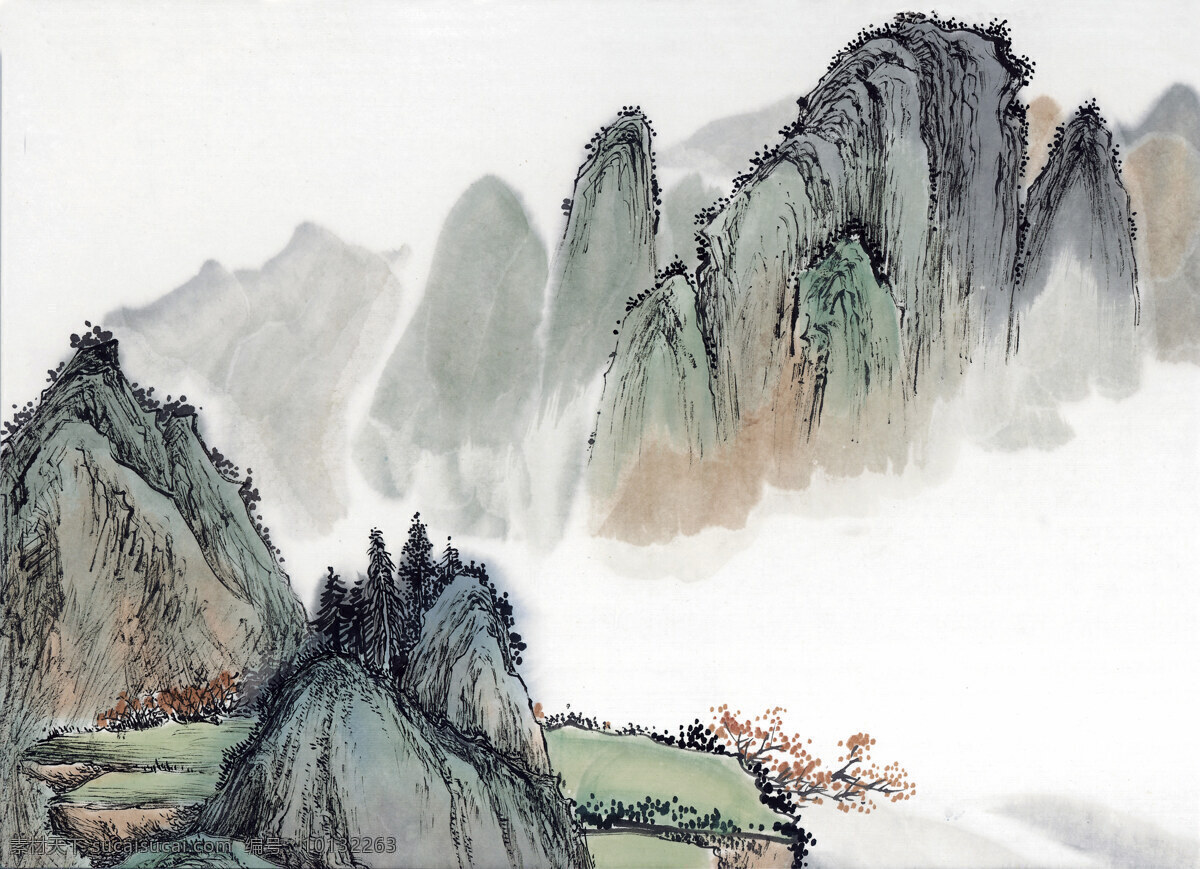 山水画 国画0034 国画 设计素材 山水画篇 中国画篇 书画美术 白色