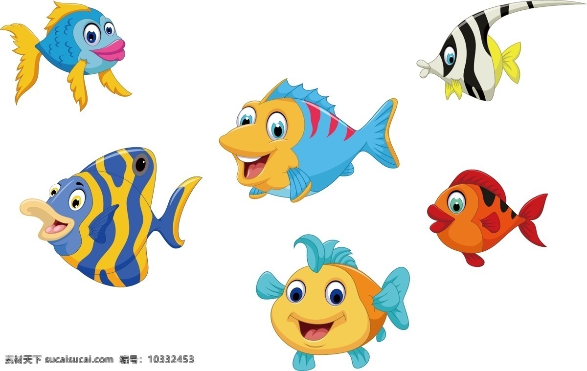 卡通海底动物 卡通动物 海底世界 海底动物 鱼 卡通鱼 动物 卡通 矢量图 卡通矢量图 卡通海洋 动漫动画