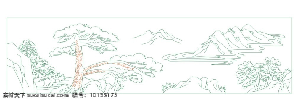 国画 山水 移门图案 背景 屏风 cdr单双线 底纹边框