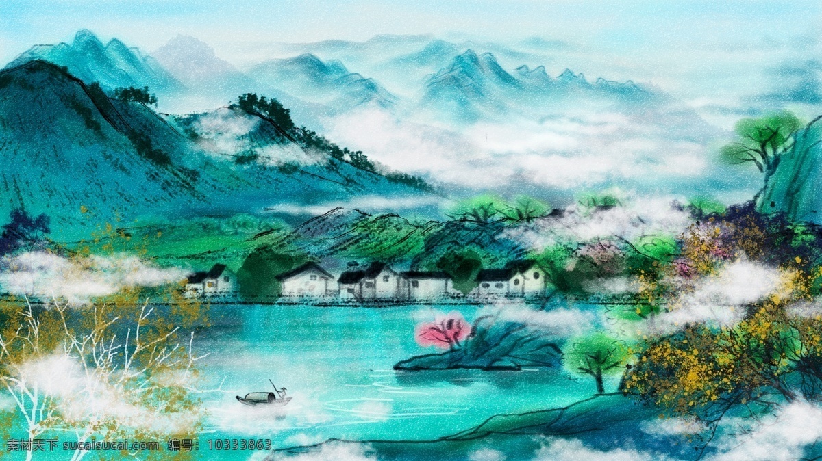 复古 水彩画 中国 水墨画 风景画 水墨 插画 壁纸 手机配图 电商用途 中国水墨画 中国水墨 海报