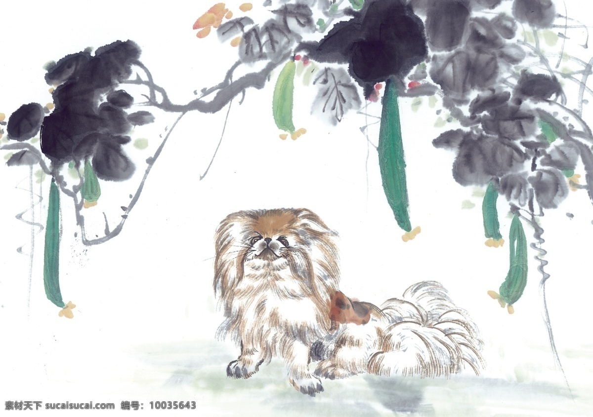 吉祥动物 动物 生肖 国画 狗 文化艺术 美术绘画 中华 吉祥 图案 设计图库 bmp