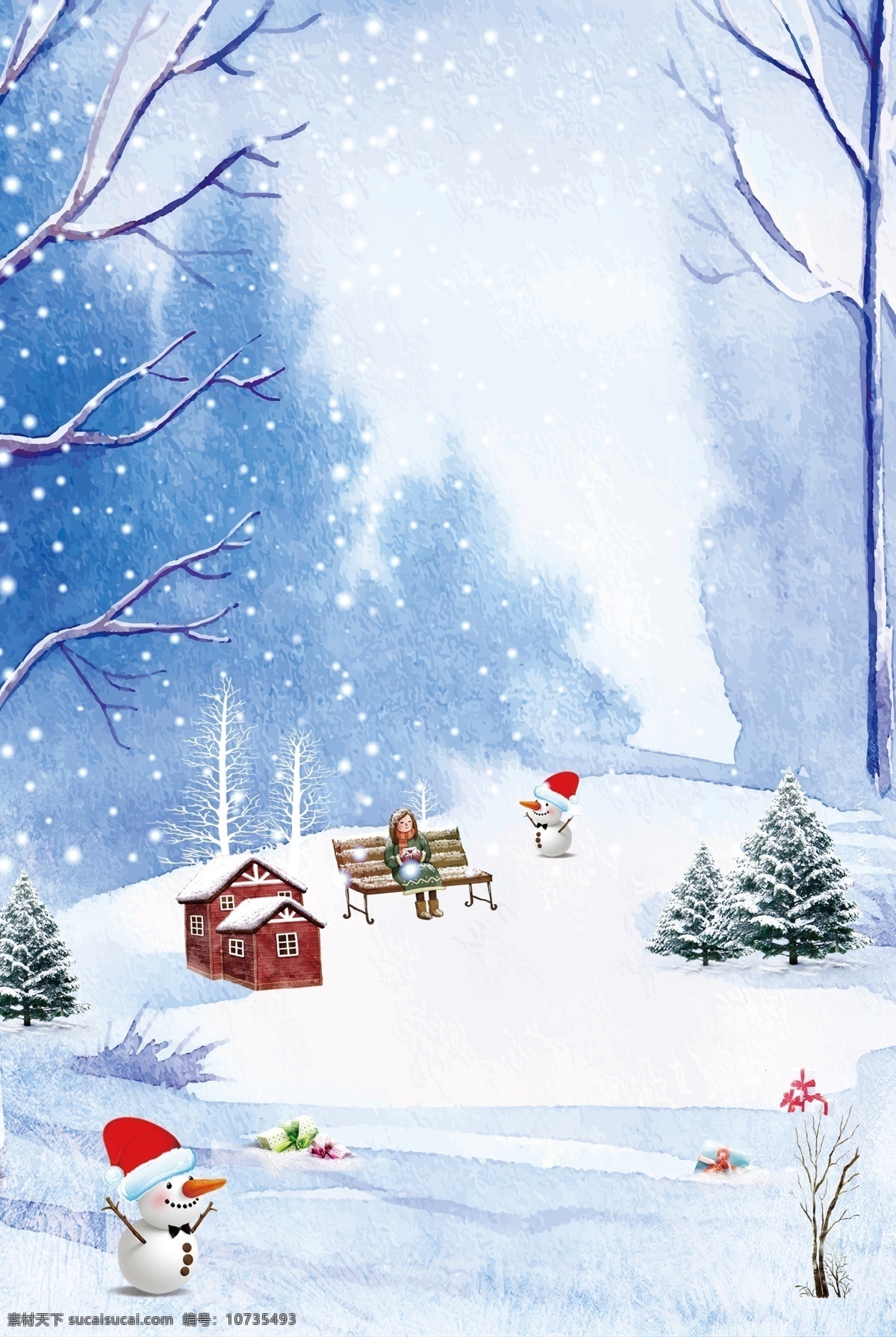 冬季 圣诞节 雪地 背景 滑雪 冬天 旅游 背景设计 长椅 小屋 圣诞 雪人 滑雪场 冬季素材 冰雪 冬季活动背景 彩绘